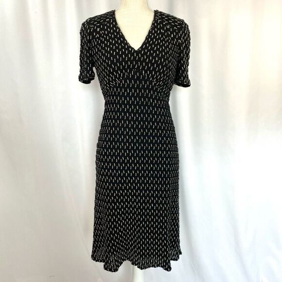 Anna Sui Designer Dress Black & Cream Knit Fit & Flare Midi Vintage Style - Picture 1 of 13